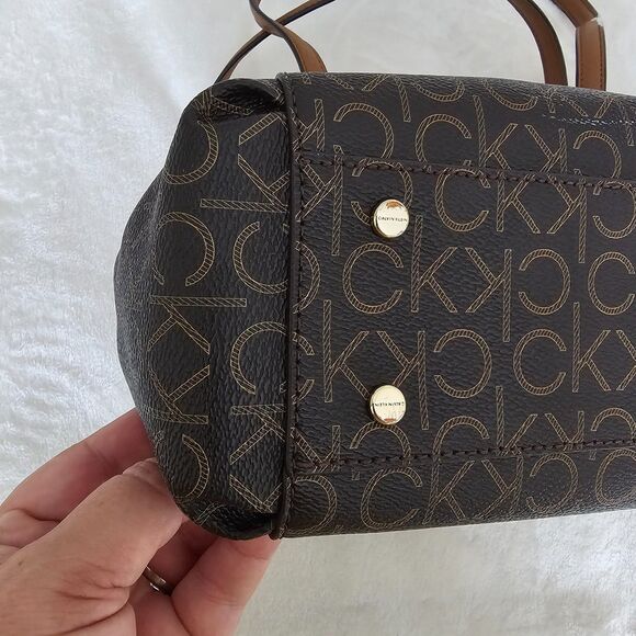 Calvin Klein Signature Monogram Tote Bag Purse Brown Tan This classic - Picture 3 of 8